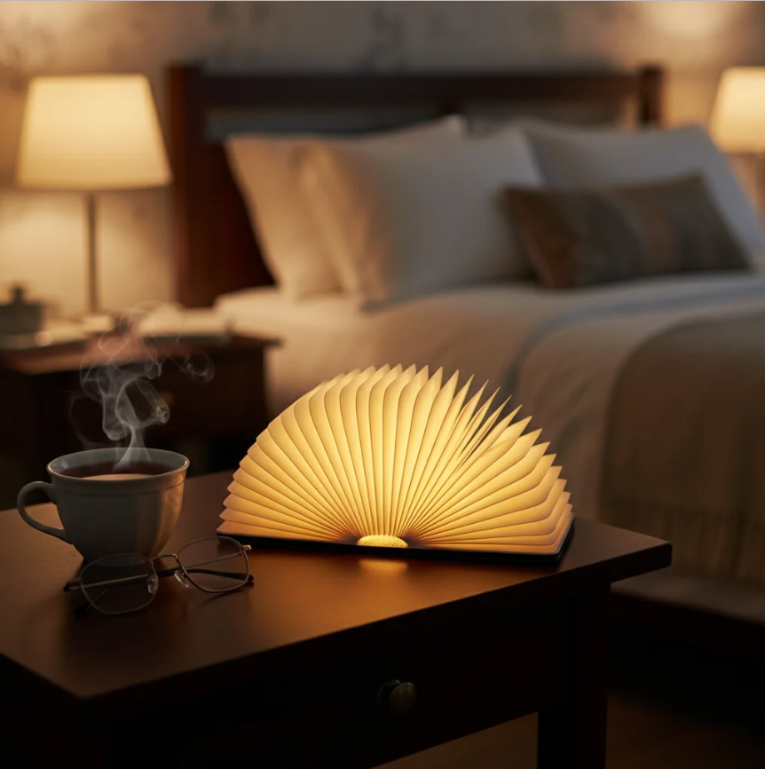 Kitap Lambası – Kitap Severler ve Ev Dekorasyonu İçin Katlanabilir Ahşap LED Lamba